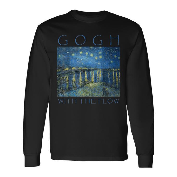 Gogh With The Flow 星月夜 ゴッホの絵画 長袖Tシャツ