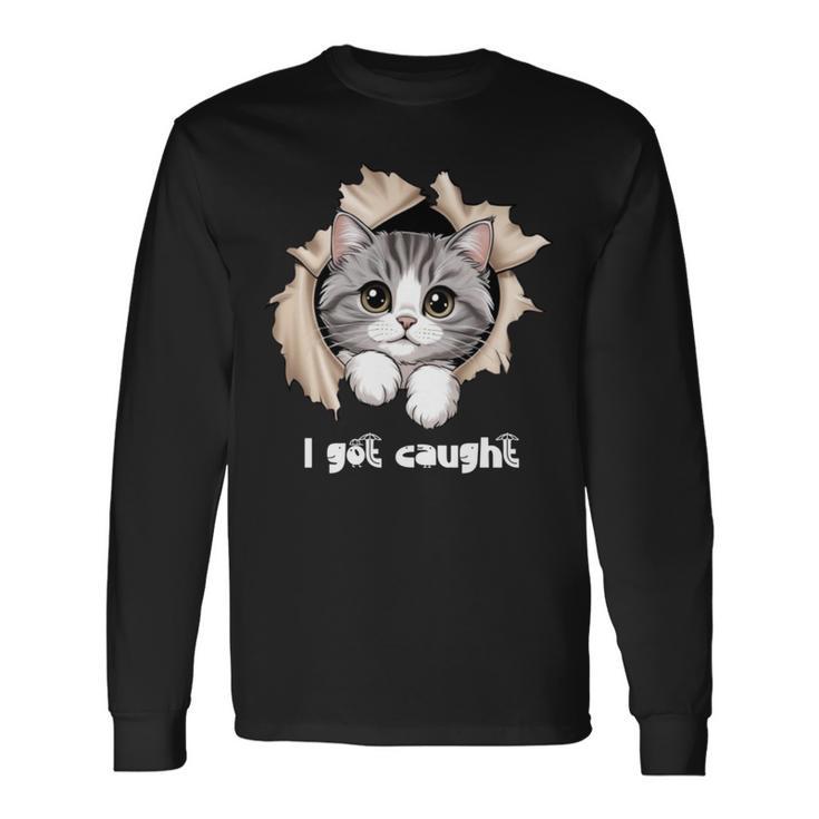 I Got Caught 子猫かわいい 長袖tシャツ 長袖Tシャツ