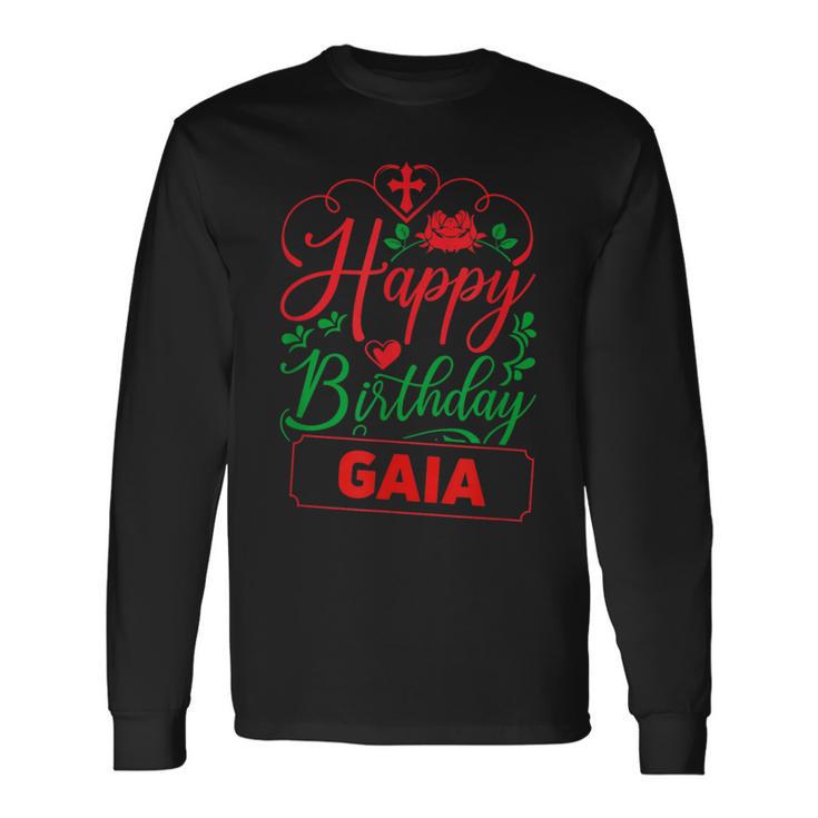 Happy Birthday Gaia かわいいクリスマスガイア 長袖Tシャツ