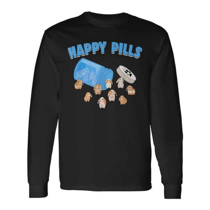 Happy Pills うさぎ 面白い ホーランドロップ バニー 恋人 ユーモア 長袖Tシャツ