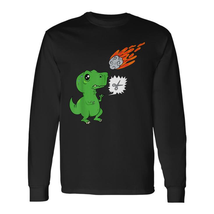 Hombre Divertido Juego De Tijeras T-Rex De Dinosaurios Meteoritos Piedras Papel Camiseta de manga larga