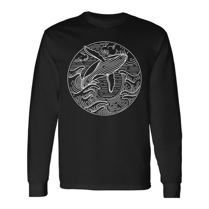 Humpback クジラ 海から雲に飛ぶ 長袖Tシャツ