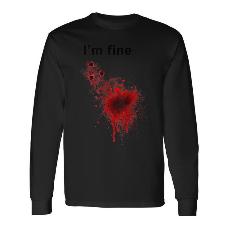 I'm Finearcastic ハロウィン 映画ホラー ゾンビ ファニー ブラッド 長袖Tシャツ