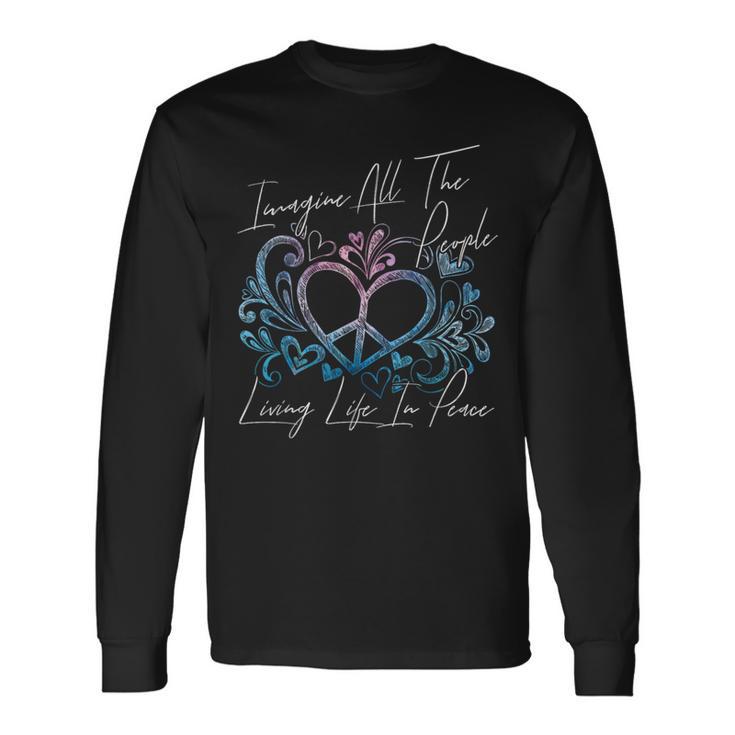 Imagine Hippie People Living Life In Peace And Love 長袖Tシャツ ギフトのアイデア