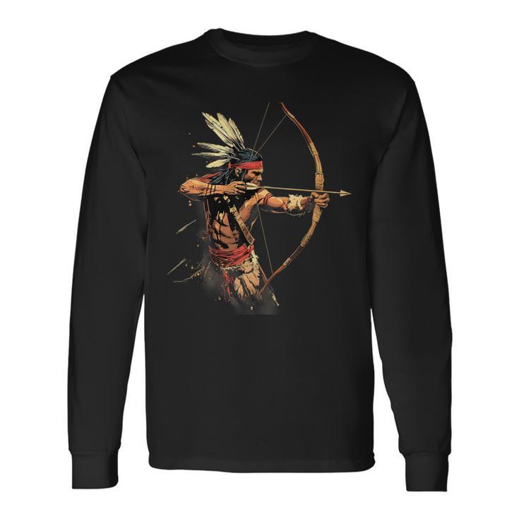 Indio Nativo Americano Jefe Flecha Arco Orgullo Nativo Americano Camiseta de manga larga