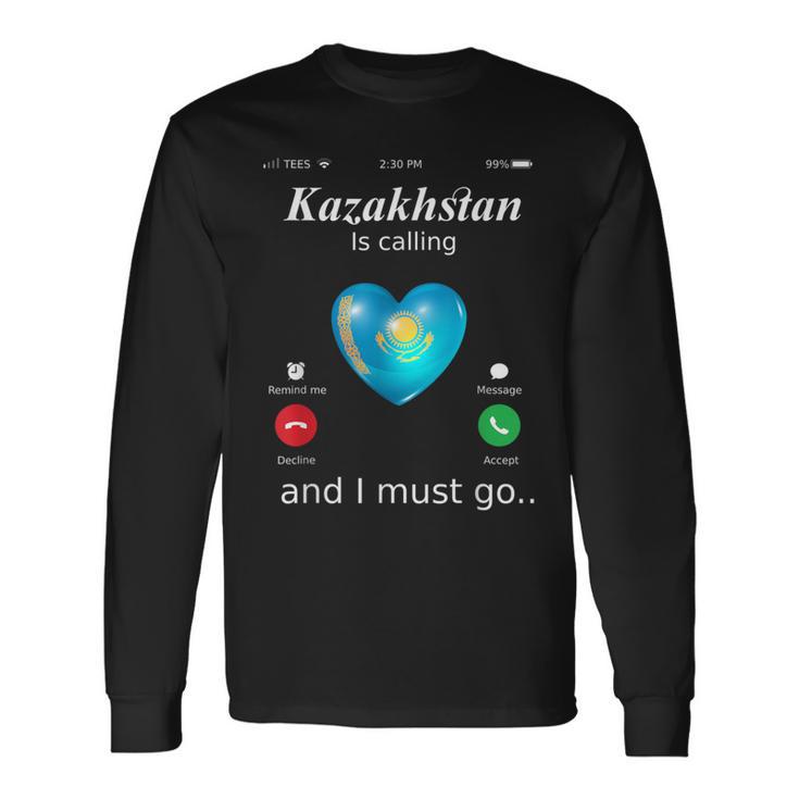 Kazakhstan Ruft Und Ich Muss Gehen カザフスタン国旗tシャツ 長袖Tシャツ