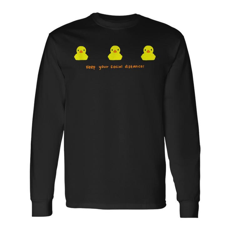 Keep Yourocial Distance 3つのイエローラバーダックグラフィック 長袖Tシャツ