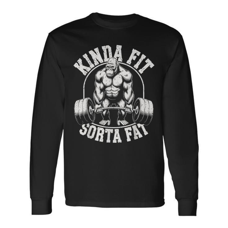 Kinda Fitorta Fat Gorilla 面白いワークアウトジムウェイトリフティング 長袖Tシャツ