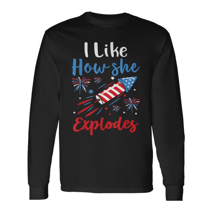 I Likehe Explodes Fireworks 4Th Of July カップル 長袖Tシャツ