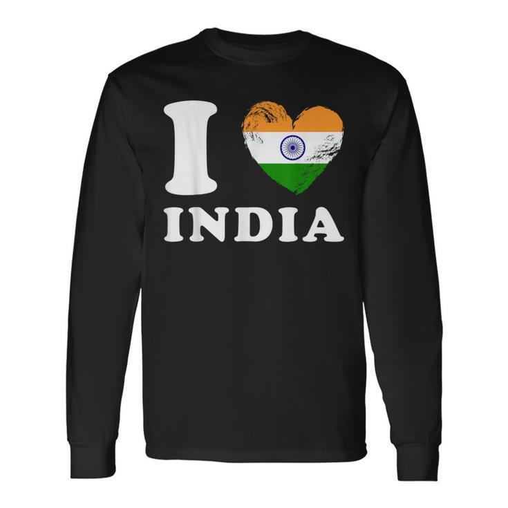 I Love India ハートフラッグインド 長袖Tシャツ