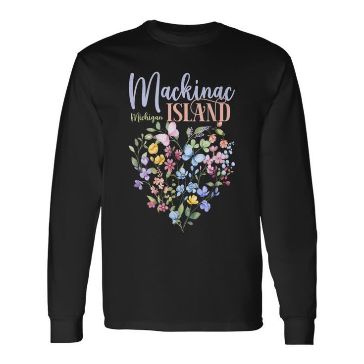 Mackinac Island Michigan Wildflowers Heart I Love Michigan Long Sleeve T-Shirt