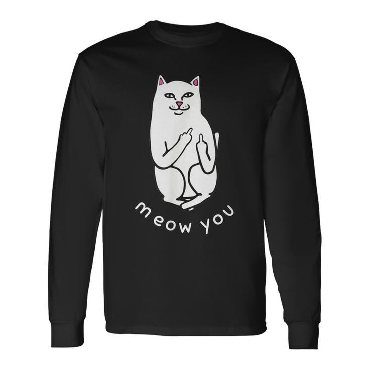 Meow You Cat Moody Cat 中指 猫好き 長袖Tシャツ