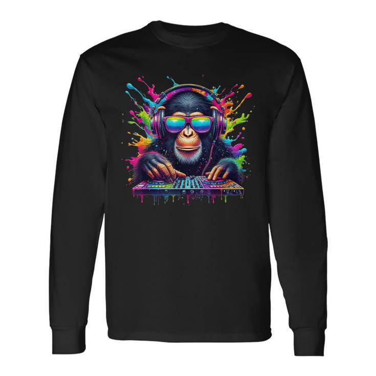 Mono Dj Neón Fiesta Rave Edm Festival Mono Camiseta de manga larga
