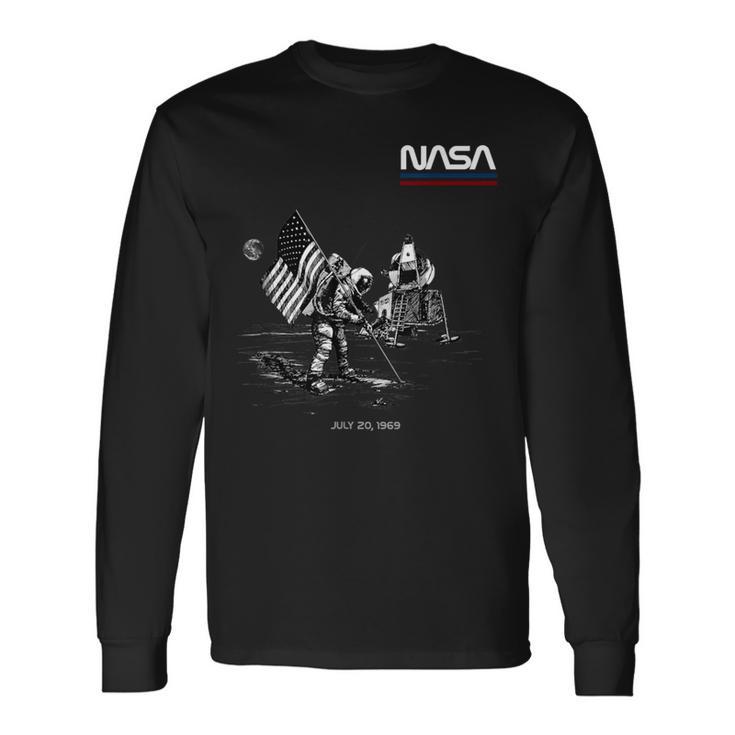 Nasaアポロミッション最初の月面着陸1969年7月20日レトロ 長袖Tシャツ