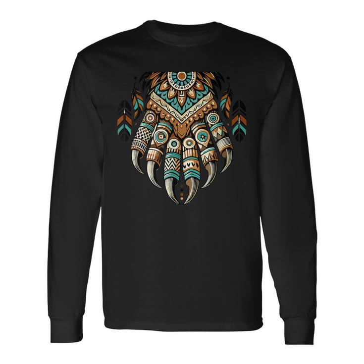 Native Heritage Month 誇り高きネイティブアメリカンのクマの爪 長袖Tシャツ