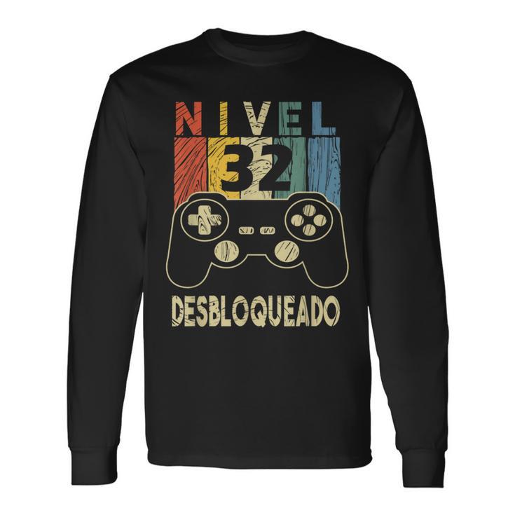 Nivel 32 Desbloqueado Gamer 32 Años Cumpleaños Camiseta de manga larga