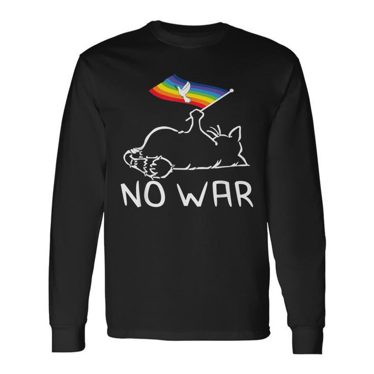 No War Peace Movement World Peace Peace Flag Cat 長袖Tシャツ