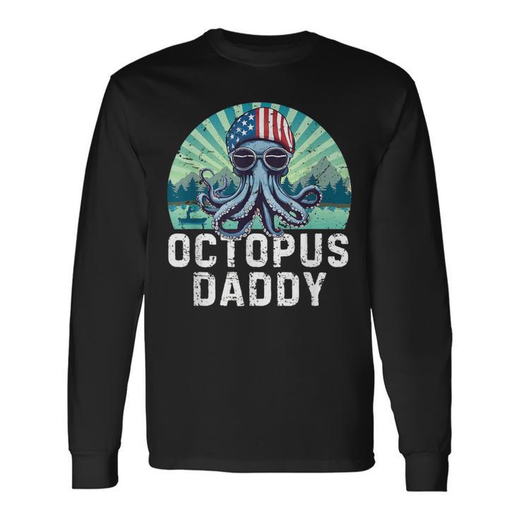 Octopus Daddy Bandiera Usa Festa Del Papà 4 Luglio Retrò Maglietta a maniche lunghe