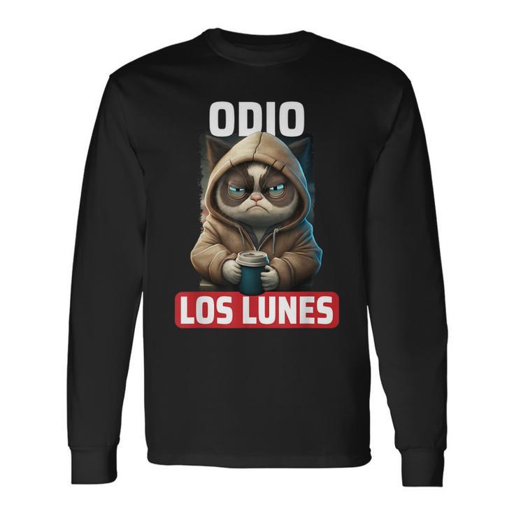Odio Los Lunes Dicho Divertido Con Gato Y Café Frases Camiseta de manga larga