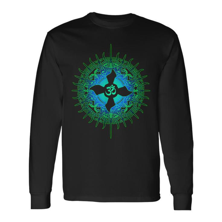 Om Psytrance Goa Psy Rave サイケデリックフェスティバルギフトアイデア 長袖Tシャツ
