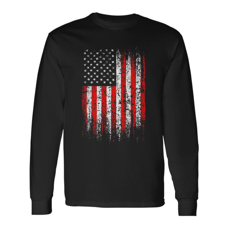 Patriotic 4Th Of July Pocket Usa American Flag On Back Of Long Sleeve T-Shirt