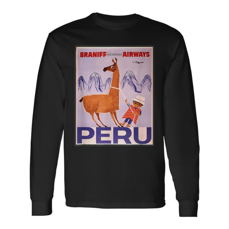 Peru レトロ ヴィンテージ 航空会社 トラベルポスター 長袖Tシャツ
