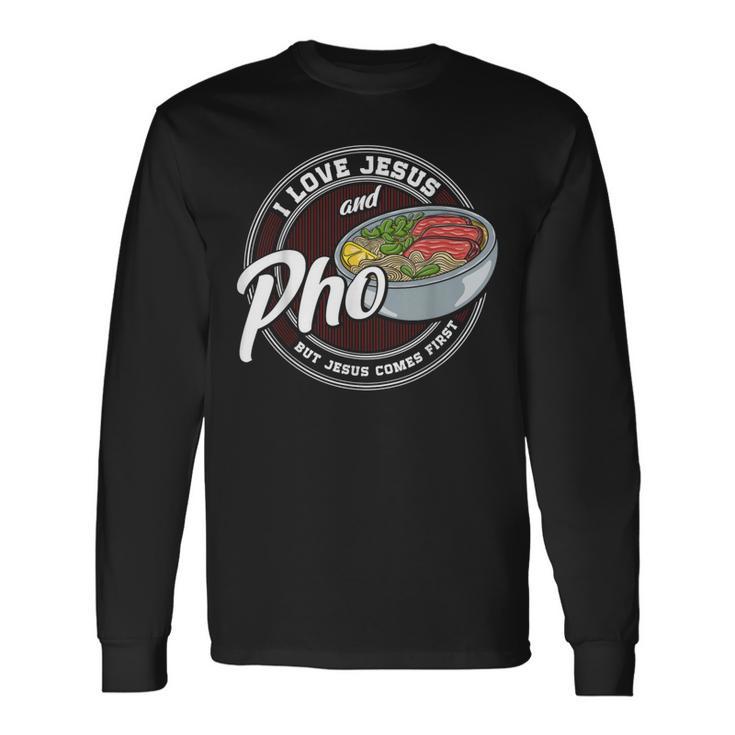 Pho Lover Love Pho Religion Chrétienne Foi Jésus Catholique T-shirt à manches longues