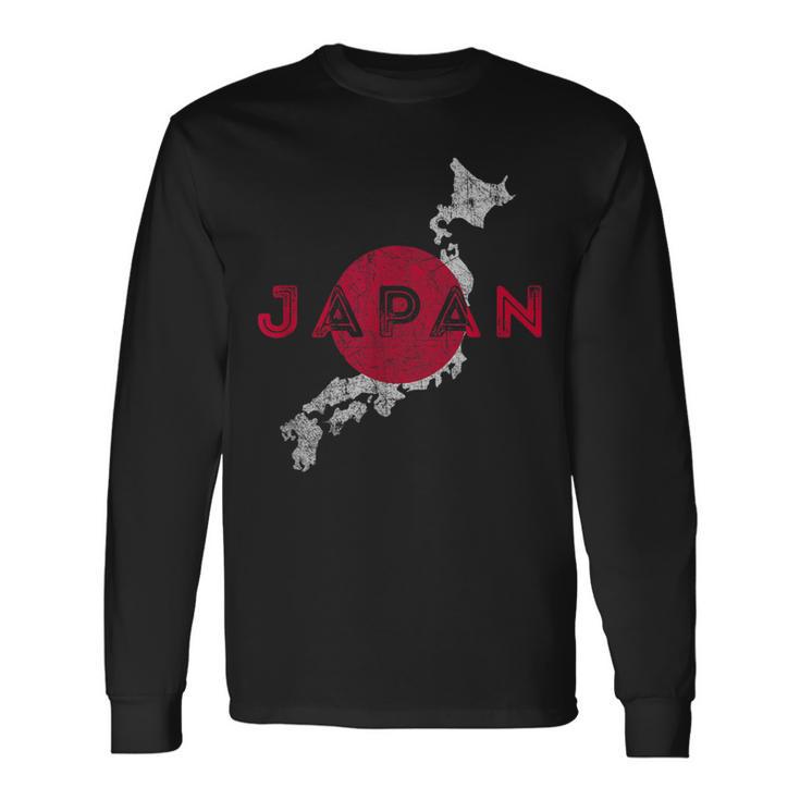 Recuerdo De Bandera Y Mapa Japonés Japón Camiseta de manga larga