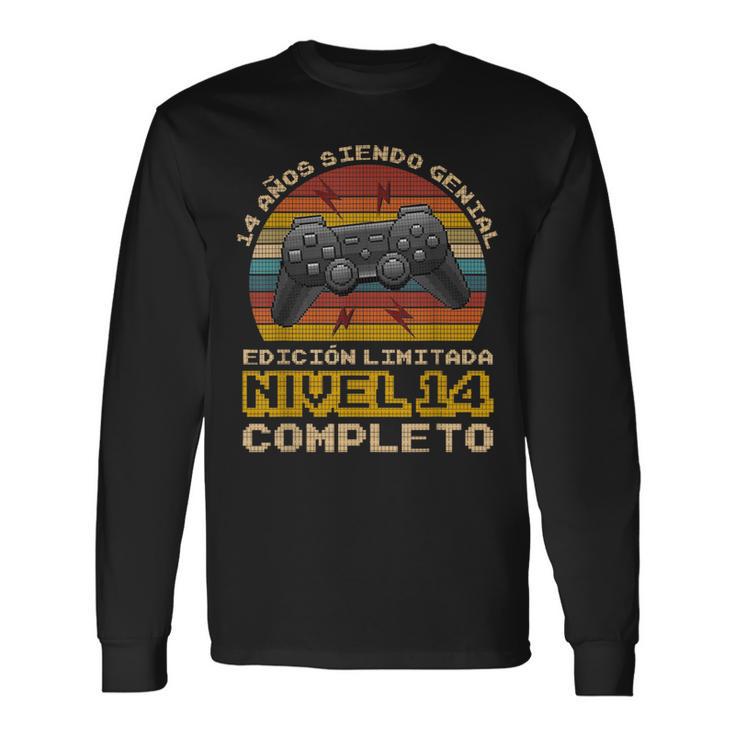 Regalo De Cumpleaños 14 Años Gamer Nivel 14 Completo Camiseta de manga larga