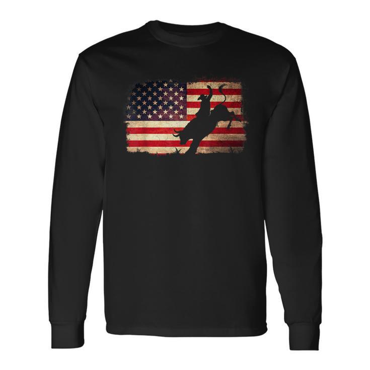 Rodeo Cowboy Bull Rider 4Th Of July Patriotic Usa Flag Long Sleeve T-Shirt