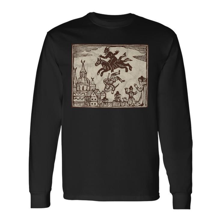 Satanic Occult Midnight Ride ゴスホラー 美的 木版画 長袖tシャツ 長袖Tシャツ