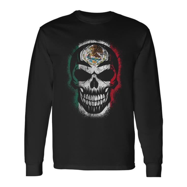 Skull Mexican Flag Mexicopraytyleintage 長袖Tシャツ