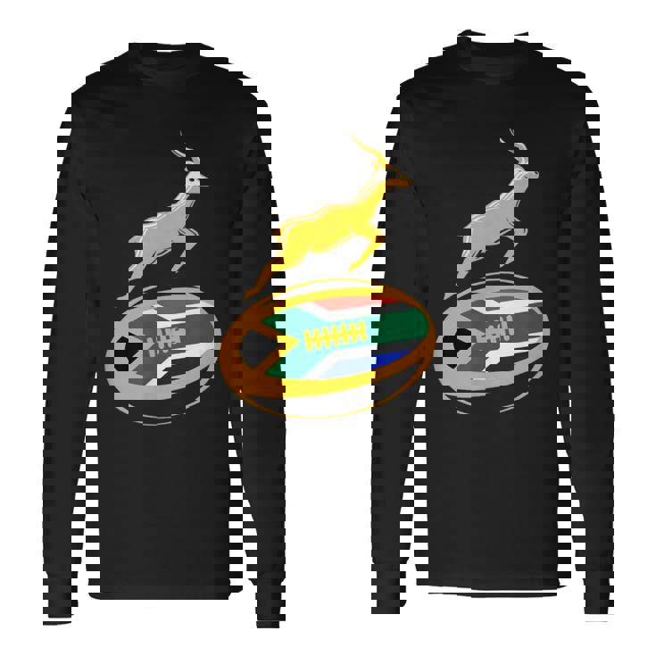 Springbok ラグビーボール & 南アフリカ国旗 メンズ レディース キッズ 長袖Tシャツ ギフトのアイデア