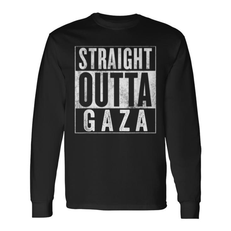 Straight Outta Gaza 反戦 Nakba 抗議 パレスチナ人ヒューマス 長袖Tシャツ