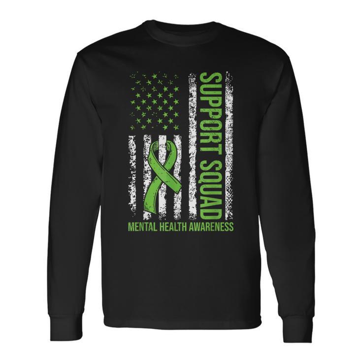 Support Mental Health Squad Awareness Us Flag Green Ribbon Long Sleeve T-Shirt