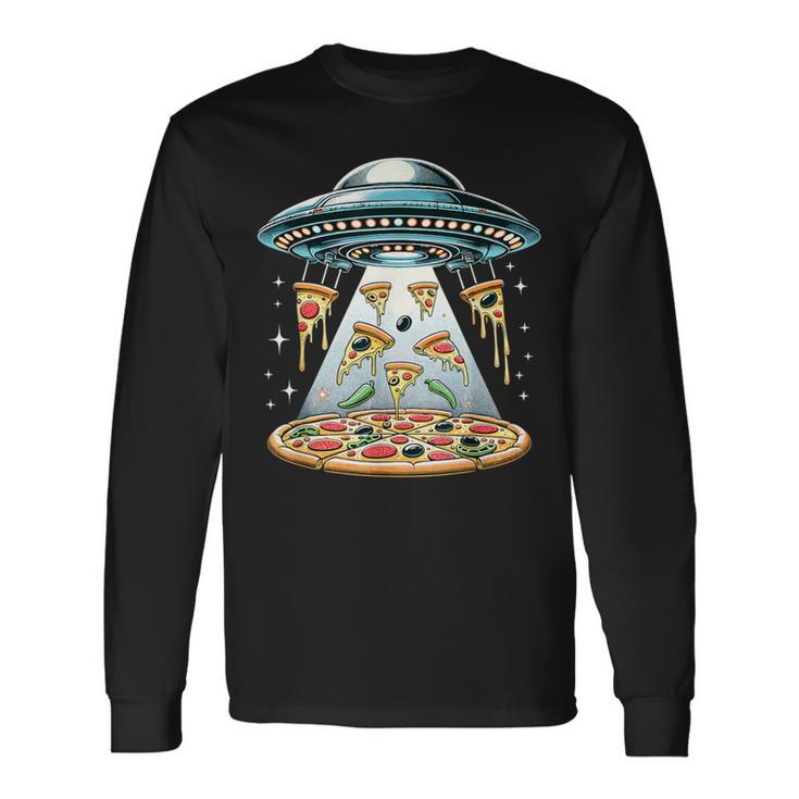 Ufo エイリアン 食べるピザ誘拐 面白い食べ物愛好家 長袖Tシャツ