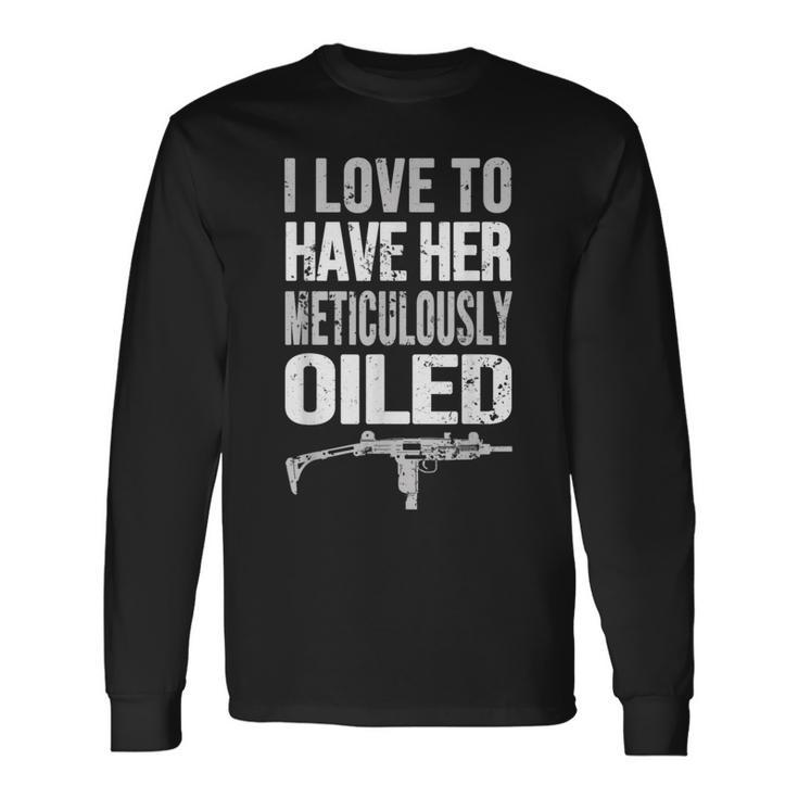 メンズ Uzi サブマシンオイルガン 長袖Tシャツ