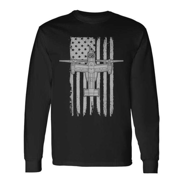 V-22 Osprey ミリタリーヘリコプター アメリカ国旗22 長袖Tシャツ