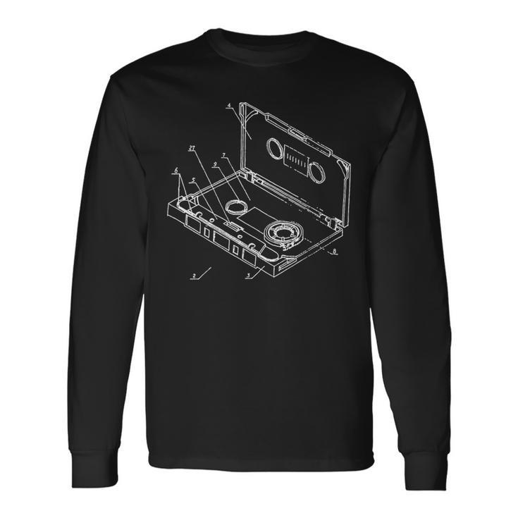 Vintage Blueprint Cinta De Audio Para Casete Retro Camiseta de manga larga