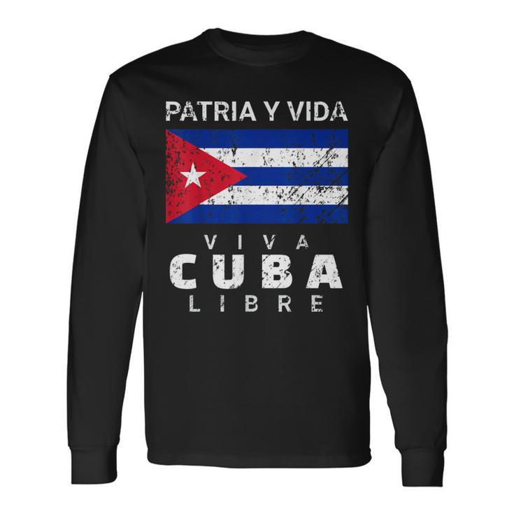 Viva Cuba Libre Patria Yida Bandera Cubana Apenada Camiseta de manga larga
