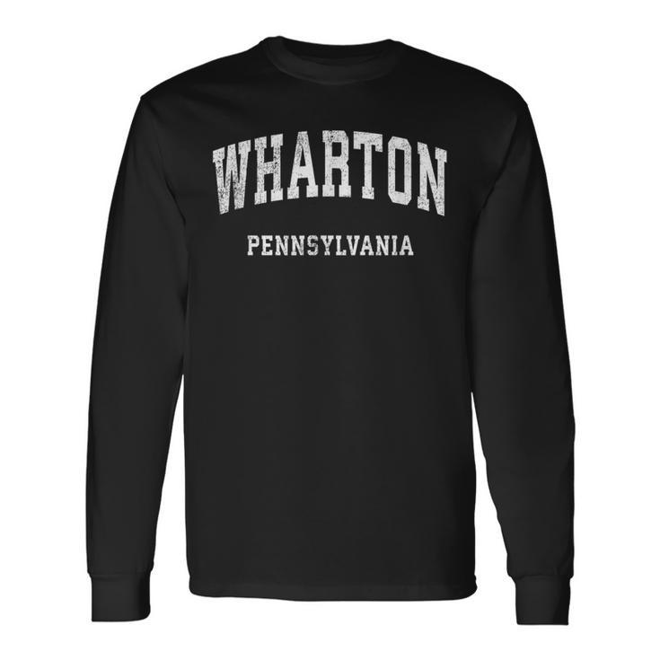 Wharton Pennsylvania Pa ビンテージ アスレチック スポーツデザイン 長袖Tシャツ
