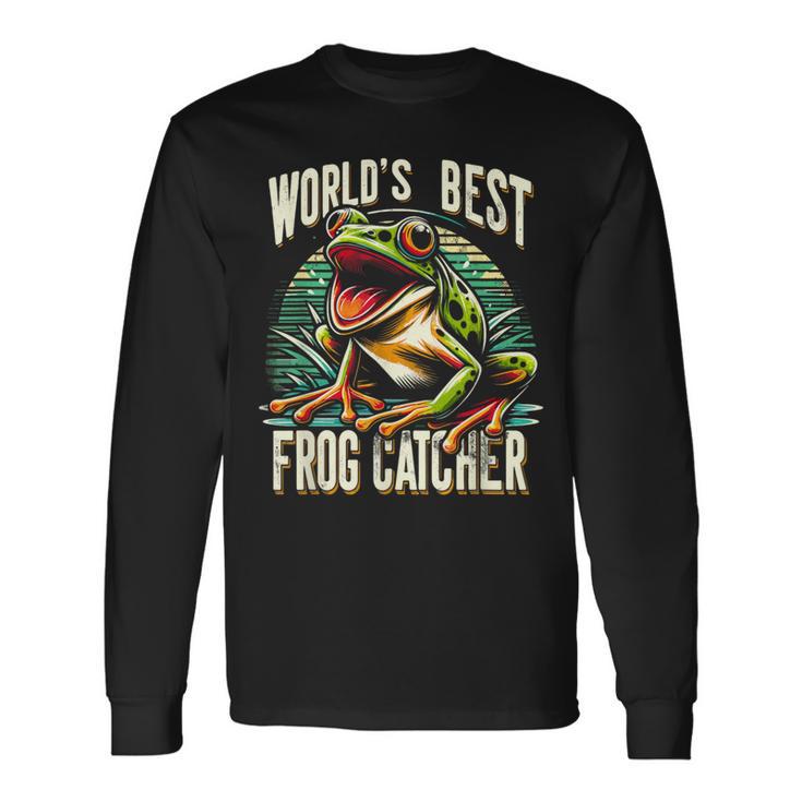 Worlds Best カエルキャッチキャッチャー ハンティングコレクター 長袖Tシャツ