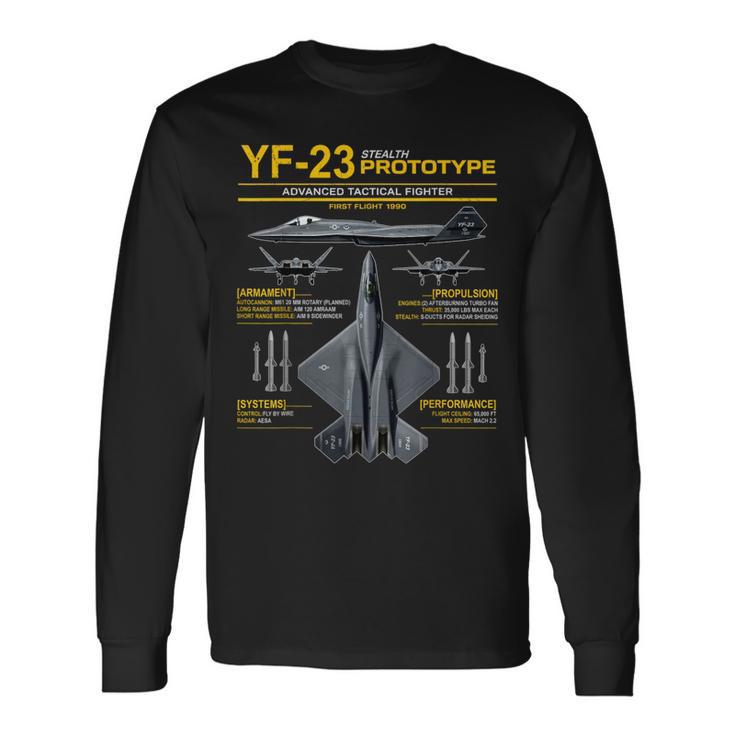 Yf-23 ステルス戦闘機 ミリタリー ジェット仕様 インフォグラフィック イエロー 長袖Tシャツ