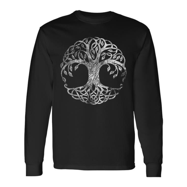 Yggdrasil Tree Of Life バイキング ノルウェー風 ルーン風 ホワイトシンボル 長袖Tシャツ