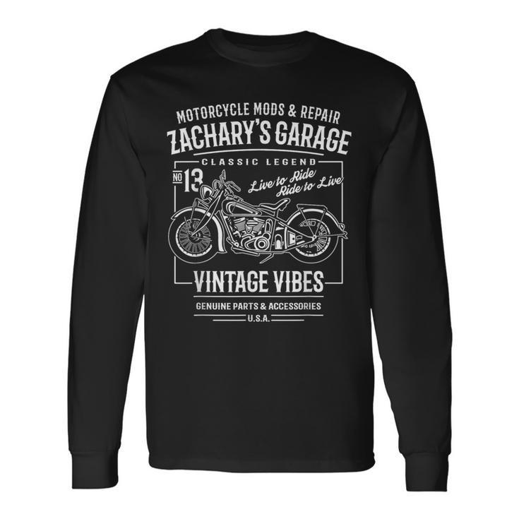 Zacharyのガレージバイクデザイン 長袖Tシャツ