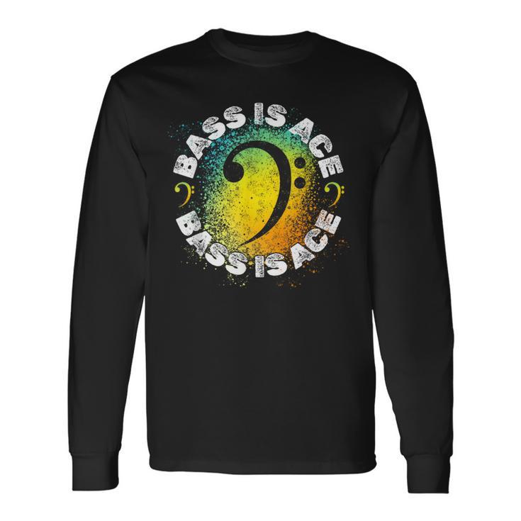 「ベースはエース」「Bass Is Ace」 ベーシストまたはベースギタリストのためのクールなヘ音記号 長袖Tシャツ
