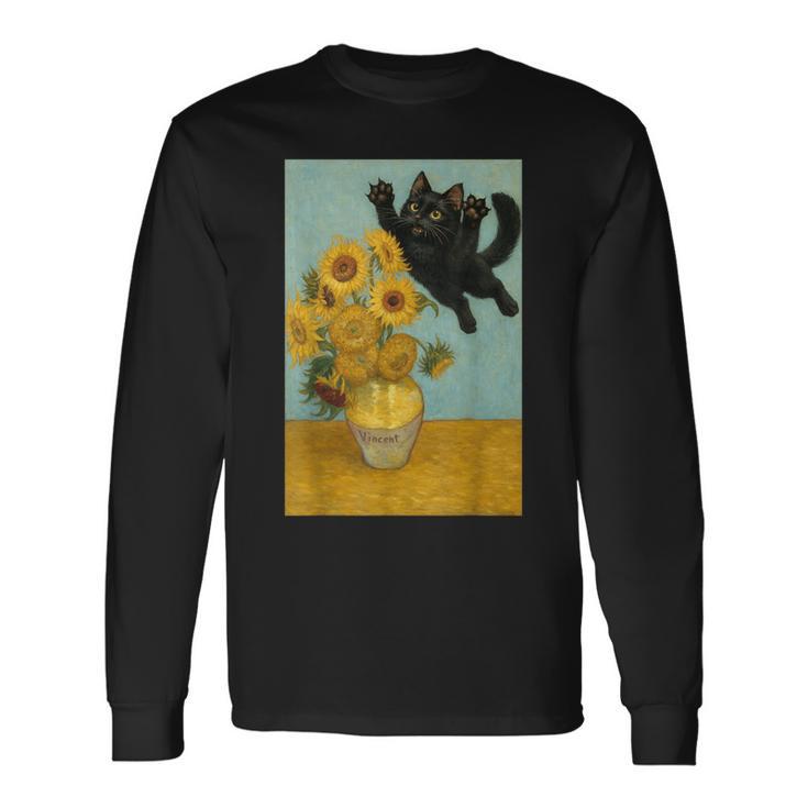 いたずら好きな猫 ひまわり ゴッホ 絵画 猫 長袖Tシャツ