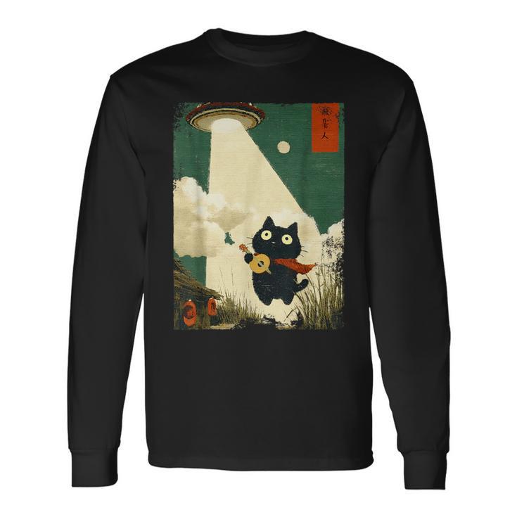 おもしろい 日本猫誘拐 エイリアン Ufo ギター ウクレレ 音楽 長袖Tシャツ