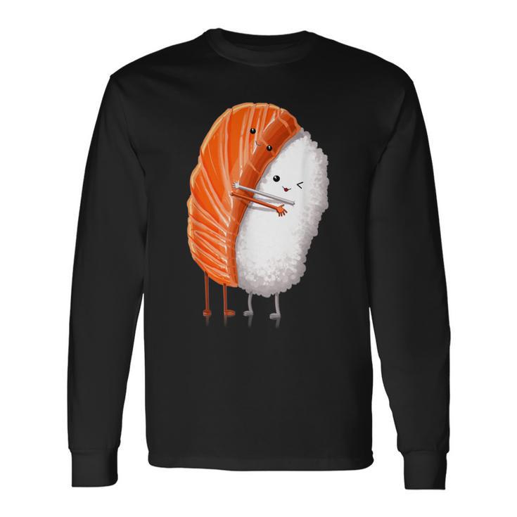 おもしろ寿司 ハグ サーモン かわいい 日本の寿司 カワイイ食べ物 長袖Tシャツ