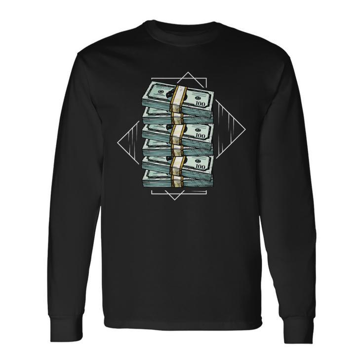 お金の束 長袖Tシャツ